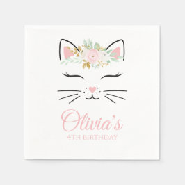 Servilleta De Papel Servilletas de cumpleaños de gatito floral rosa