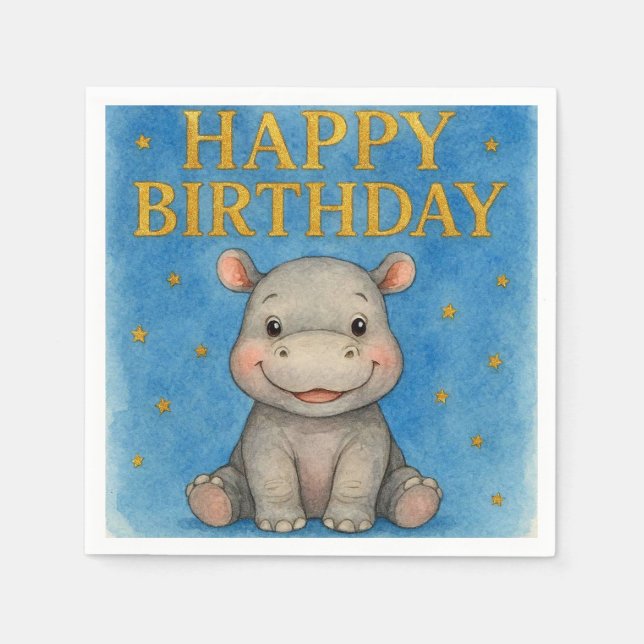 Servilleta De Papel Servilletas de cumpleaños de hipopótamo azul. (Anverso)