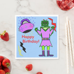 Servilleta De Papel Servilletas de cumpleaños de la nave espacial rosa