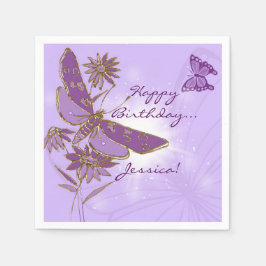 Servilleta De Papel Servilletas de cumpleaños de mariposa púrpura