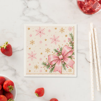 Servilleta De Papel Servilletas de cumpleaños de Navidad rosadas | Laz