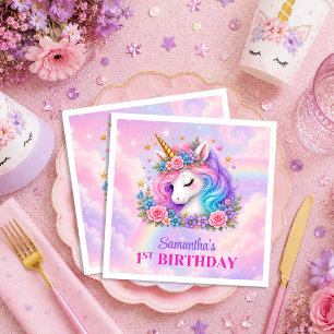 Servilleta De Papel Servilletas de cumpleaños de niña de unicornio pas