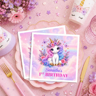 Servilleta De Papel Servilletas de cumpleaños de niña de unicornio pas