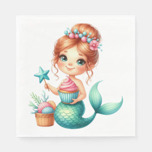 Servilleta De Papel Servilletas de cumpleaños de niña sirena 🧜‍♀️💖