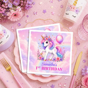 Servilleta De Papel Servilletas de Cumpleaños de Niña Unicornio Pastel