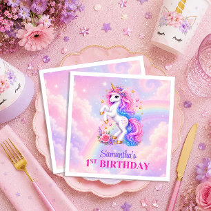 Servilleta De Papel Servilletas de Cumpleaños de Niña Unicornio Rosa