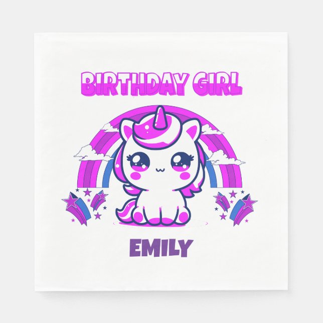 Servilleta De Papel Servilletas de cumpleaños de niñas de unicornio má (Anverso)