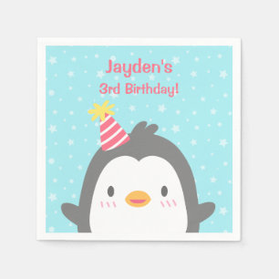 Servilleta De Papel Servilletas de cumpleaños de pingüino feliz lindo