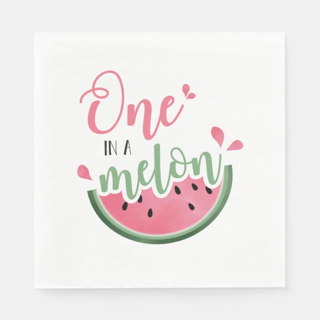 Servilleta De Papel Servilletas de cumpleaños de sandía One in a Melon (Anverso)