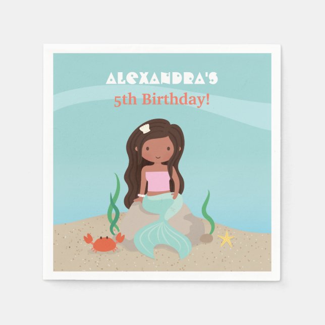 Servilleta De Papel Servilletas de cumpleaños de sirena afroamericana (Anverso)