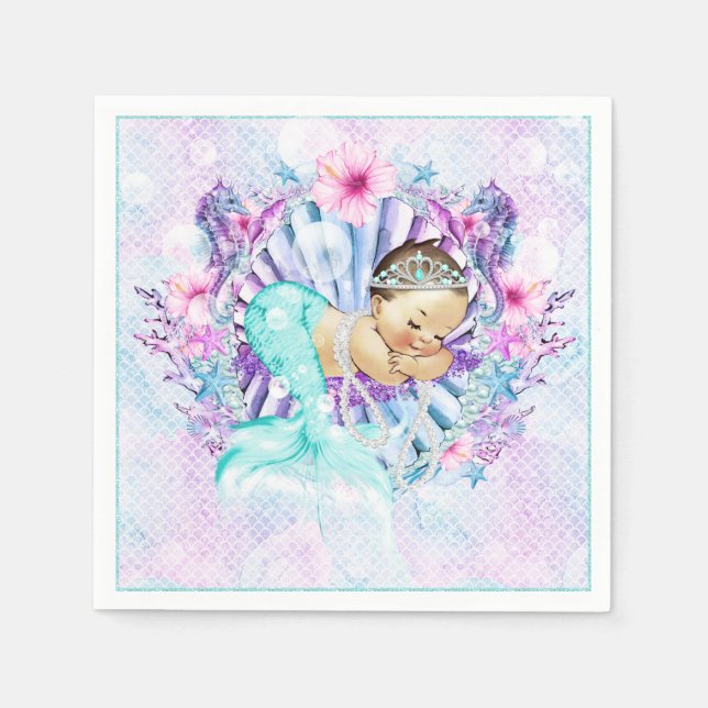 Servilleta De Papel Servilletas de Cumpleaños de Sirena Pastel (Anverso)