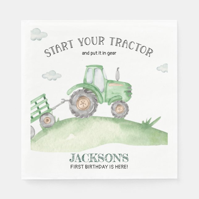 Servilleta De Papel Servilletas de cumpleaños de Tractor Verde (Anverso)