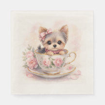 Servilletas de cumpleaños de Yorkie taza de té Kaw
