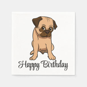 Servilleta De Papel Servilletas de cumpleaños felices de Pug de dibujo