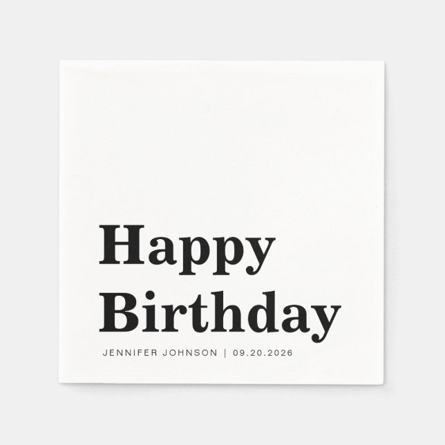 Servilleta De Papel Servilletas de cumpleaños modernas en blanco y neg (Anverso)