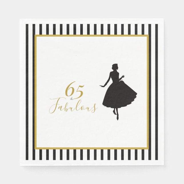 Servilleta De Papel Servilletas de cumpleaños negras doradas 65 & Fabu (Anverso)