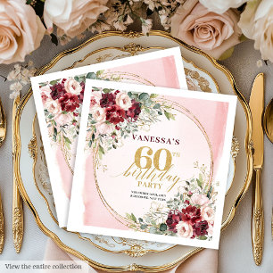 Servilleta De Papel Servilletas de cumpleaños número 60 con flores roj