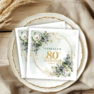 Servilleta De Papel Servilletas de cumpleaños número 80 de Floral Euca