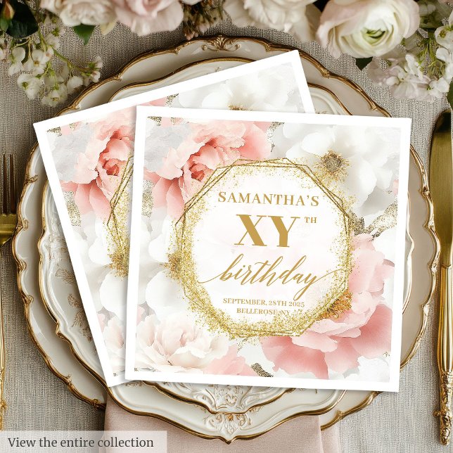 Servilleta De Papel Servilletas de cumpleaños número 80 dorado rosado  (Custom Blush Gold 80 Birthday Napkins Boho Chic)