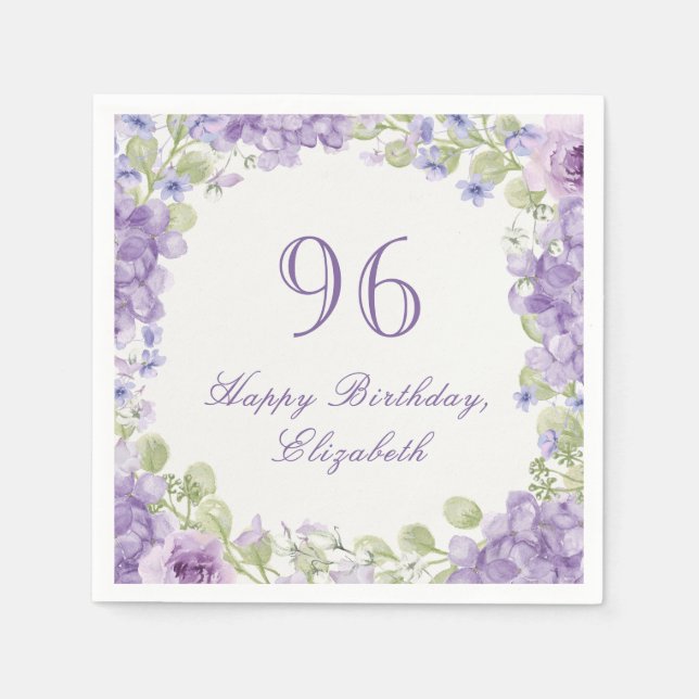 Servilleta De Papel Servilletas de cumpleaños número 96 Elegante Flora (Anverso)