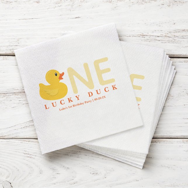 Servilleta De Papel Servilletas de cumpleaños One Lucky Duck | Pato de (One Lucky Duck Party Napkins)