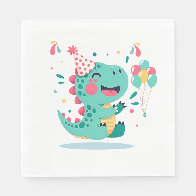 Servilleta De Papel Servilletas de cumpleaños para niños de dinosaurio (Anverso)
