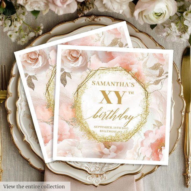 Servilleta De Papel Servilletas de Cumpleaños Personalizadas Blush Wat (Blush Watercolor 80 Birthday Napkins Personalized)
