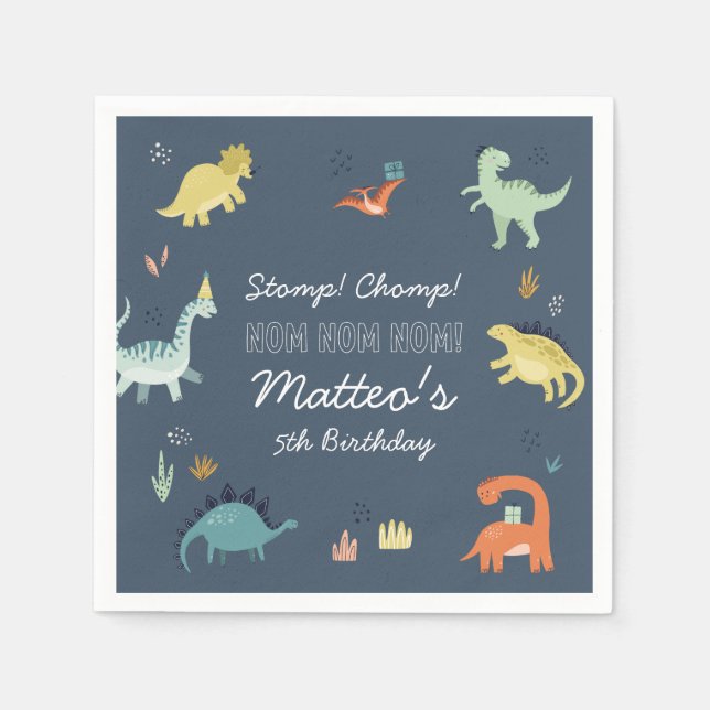 Servilleta De Papel Servilletas de cumpleaños personalizadas de dinosa (Anverso)