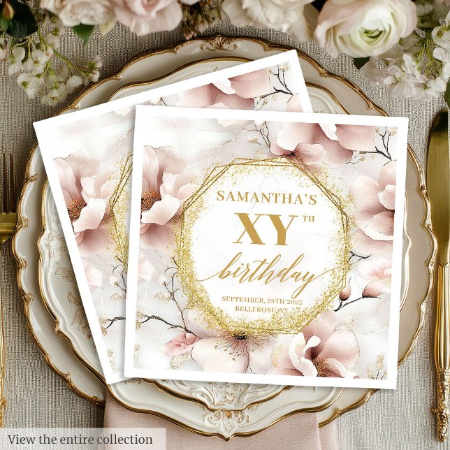 Servilleta De Papel Servilletas de cumpleaños personalizadas Elegantes (Blush Gold Elegant Birthday Napkins Personalized)