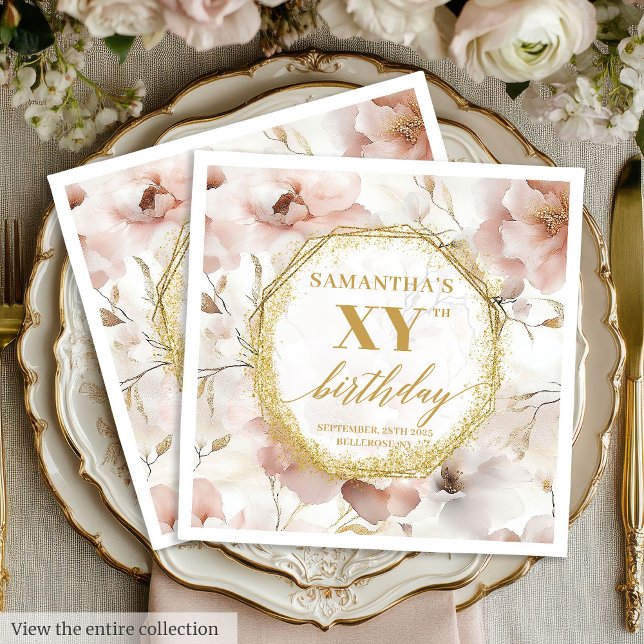 Servilleta De Papel Servilletas de Cumpleaños Personalizadas Watercolo (Watercolor Dusty Pink 70 Birthday Napkins Custom)