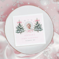 Servilletas de cumpleaños Pink Bow Winter Onederla