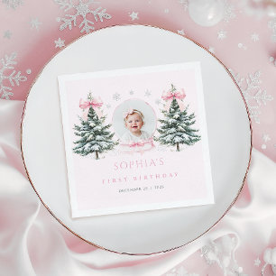 Servilleta De Papel Servilletas de cumpleaños Pink Bow Winter Onederla
