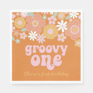 Servilleta De Papel Servilletas de cumpleaños Retro Floral Groovy One