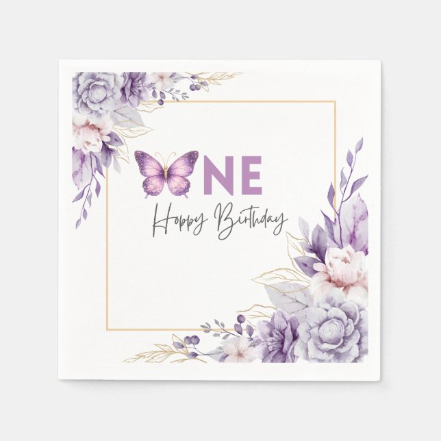Servilleta De Papel Servilletas De Cumpleaños Revoloteando En Uno (Anverso)