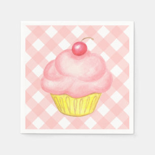 Servilleta De Papel Servilletas de cupcakes de gingham rosa