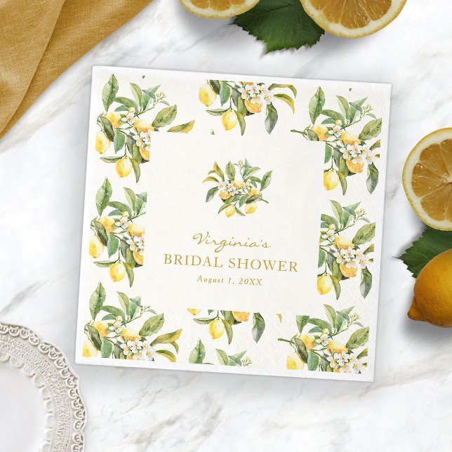 Servilleta De Papel Servilletas de Despedida de Soltera de Limón (Elegant Lemon Floral Bridal Shower Napkins by Painted Paperie
)
