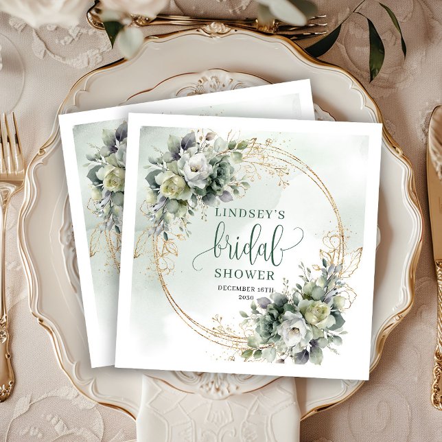 Servilleta De Papel Servilletas de ducha de novia boho con vegetación  (Boho Bridal Shower Greenery Gold Bridal Shower Napkins)