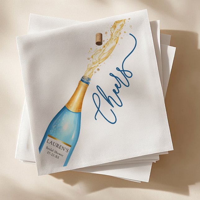 Servilleta De Papel Servilletas de ducha de novia Cheers Blue Champagn (Cheers Bridal Shower Napkin Design)