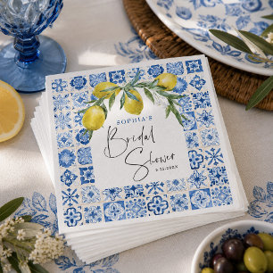 Servilleta De Papel Servilletas de ducha de novia de azulejo azul medi