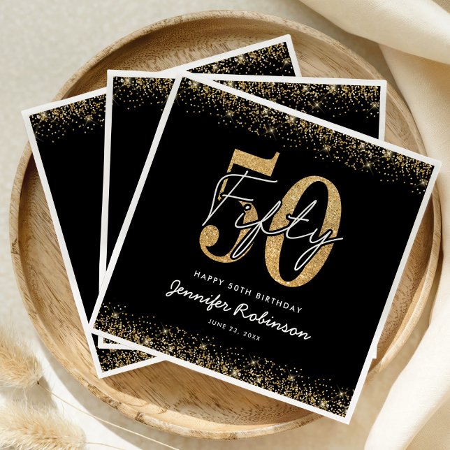 Servilleta De Papel Servilletas de fiesta Chic Black Gold 50th (Subido por el creador)