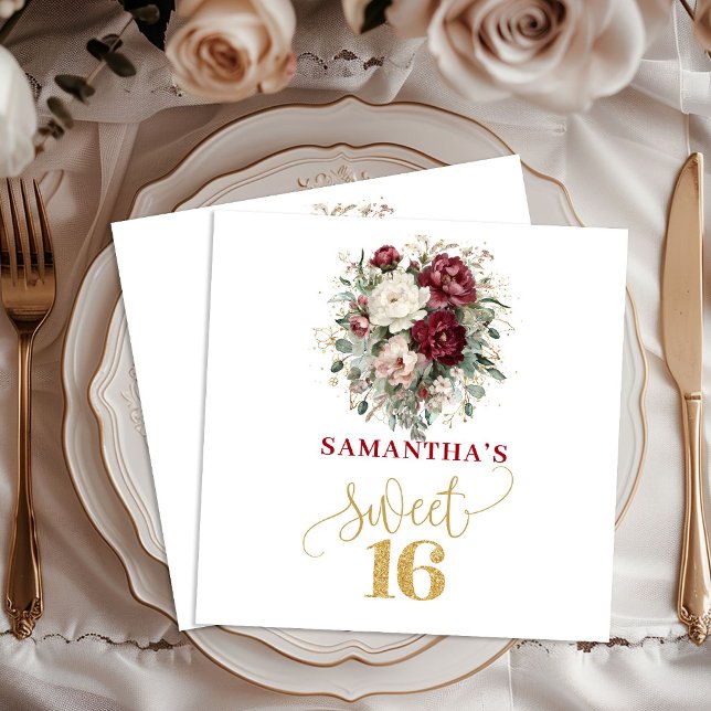 Servilleta De Papel Servilletas de fiesta de Burgundy Blush Pretty Swe (Pretty Sweet Sixteen Blush Burgundy Party Napkins)