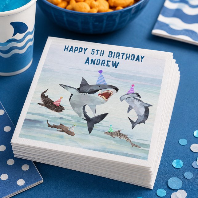 Servilleta De Papel Servilletas de fiesta de cumpleaños con tiburones  (Subido por el creador)