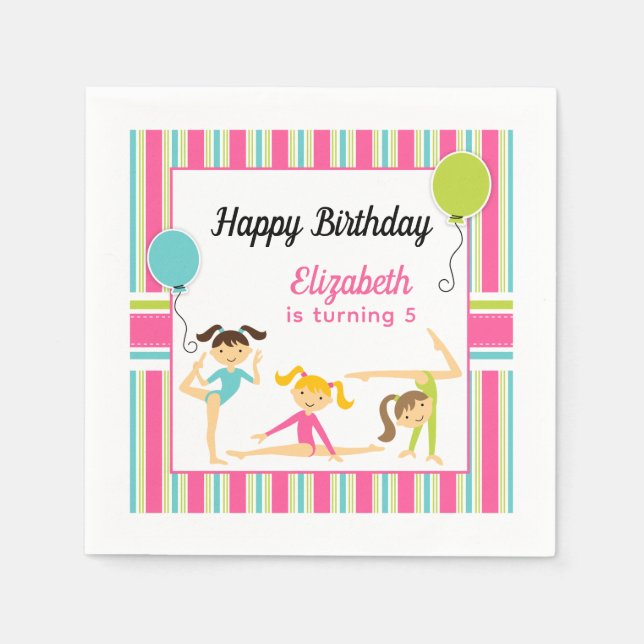 Servilleta De Papel Servilletas de fiesta de cumpleaños de gimnasia (Anverso)