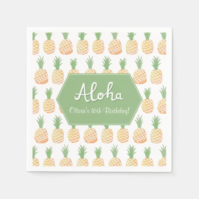 Servilleta De Papel Servilletas de fiesta de cumpleaños de piña Luau A (Anverso)