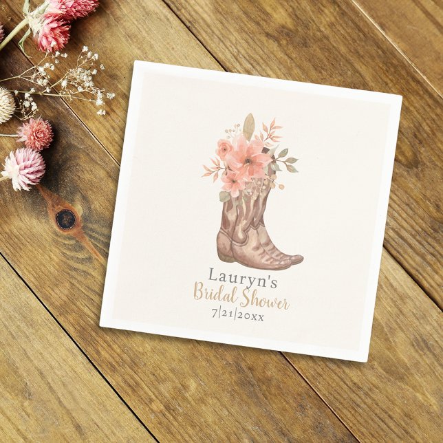 Servilleta De Papel Servilletas de Fiesta de Despedida de Soltera Vaqu (Pink Floral Boots Cowgirl Bridal Shower Napkin)