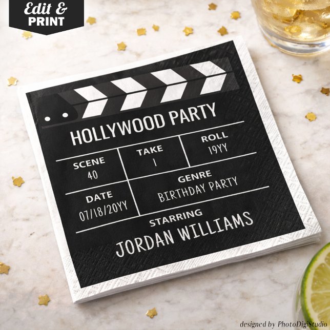Servilleta De Papel Servilletas de fiesta de Hollywood, cumpleaños per (Hollywood Party Napkins, Movie Custom Birthday Napkins)