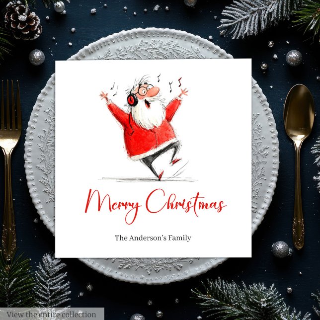 Servilleta De Papel Servilletas de fiesta de Navidad con Santa diverti (Funny Santa Watercolor Holiday Party Napkins)