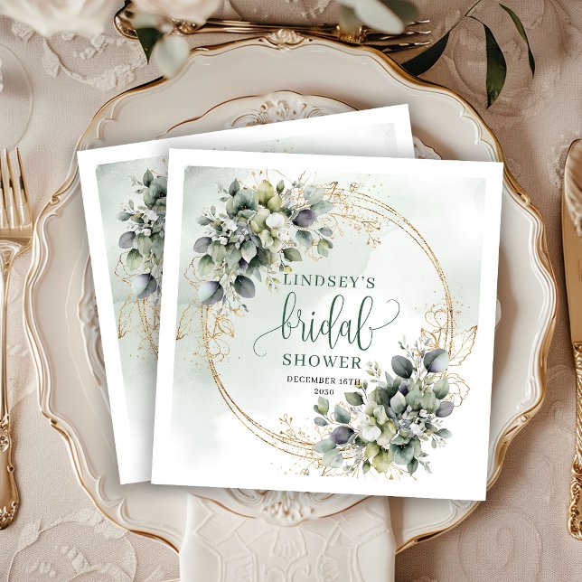 Servilleta De Papel Servilletas de fiesta para despedida de soltera co (Dusty Green Greenery Bridal Shower Party Napkins)