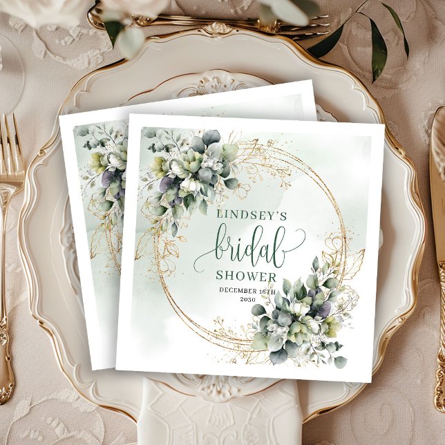 Servilleta De Papel Servilletas de fiesta para despedida de soltera co (Dusty Green Foliage Bridal Shower Party Napkins)