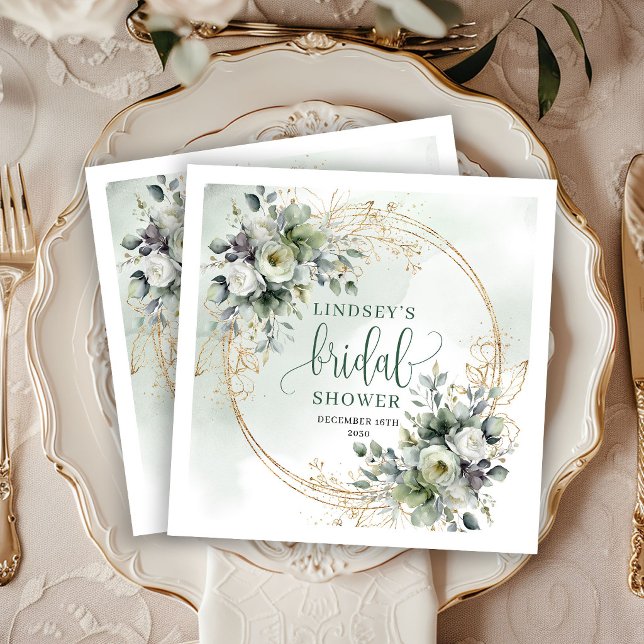 Servilleta De Papel Servilletas de fiesta para despedida de soltera en (Watercolor Sage Green Bridal Shower Party Napkins)